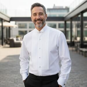 VTG Christian Dior Button Up Shirt Mens Size XL/17.5 White LS Tuxedo Pleated Bib